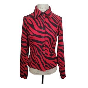 Ellen & Company Red & Black Zebra Striped Print Button Up Blazer Suit Jacket